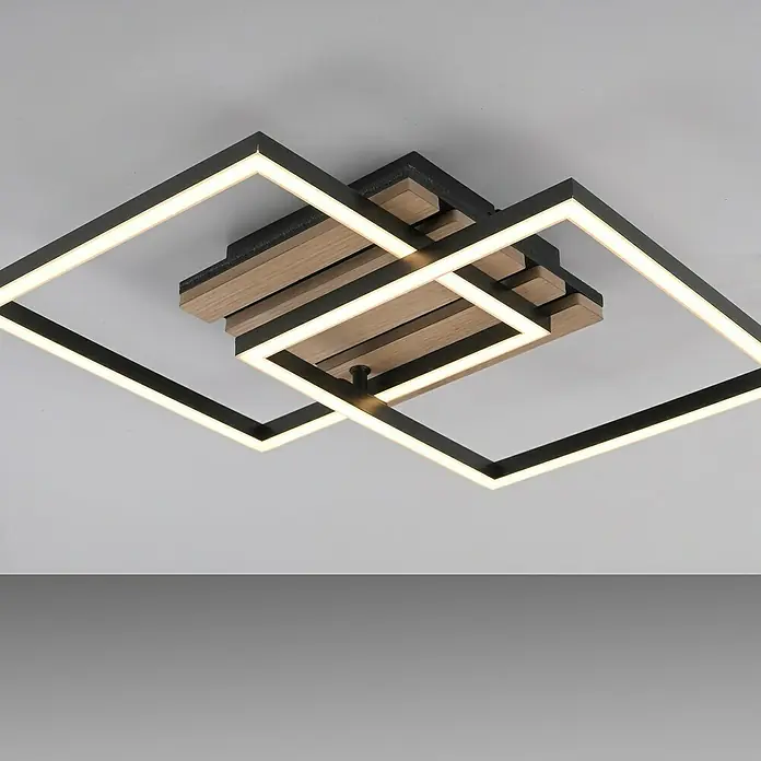 Just Light LED-Deckenleuchte Akustika - Schwarz, 15 W, IP20 - Moderne Deckenleuchte mit geometrischem Design aus Holz und Metall, ideal für stilvolle Innenräume.