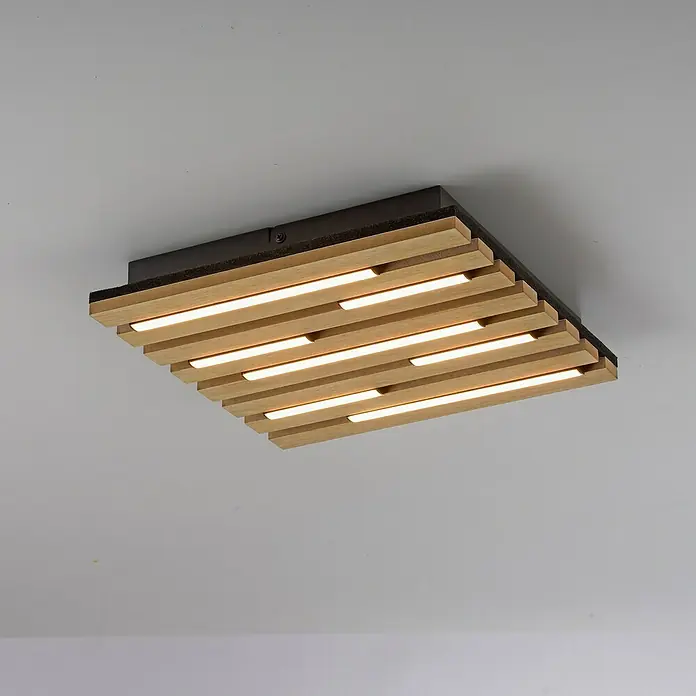 Just Light LED-Deckenleuchte Akustik - Schwarz, 10 W, IP20 - Moderne LED-Deckenleuchte mit Holzlamellen und warmweißem Licht für eine angenehme Atmosphäre im Raum.