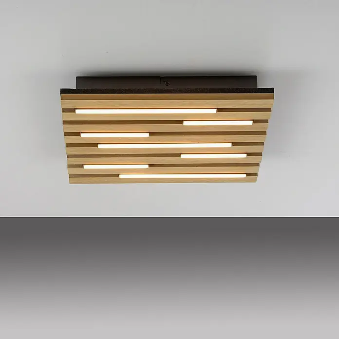 Just Light LED-Deckenleuchte Akustik - Schwarz, 10 W, IP20 - Moderne Deckenleuchte mit Holzlamellen und integrierter LED-Beleuchtung, die ein warmes, einladendes Licht erzeugt.