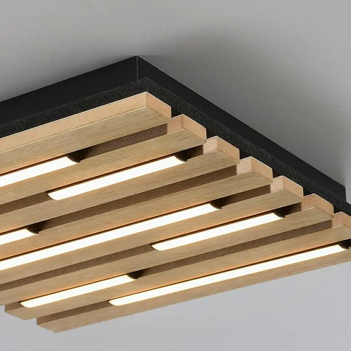 Just Light LED-Deckenleuchte Akustik - Schwarz, 10 W, IP20 - Moderne Deckenleuchte mit Holzlamellen und integrierten LED-Leuchten. Stilvolles Design für eine angenehme und energieeffiziente Beleuchtung im Raum.