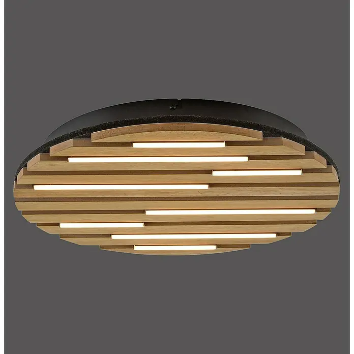 Just Light LED-Deckenleuchte Akustik - Schwarz, 12 W, IP20 - Elegante Deckenleuchte mit Holzlamellen und integrierten LED-Streifen, die ein warmes und einladendes Licht verbreitet.