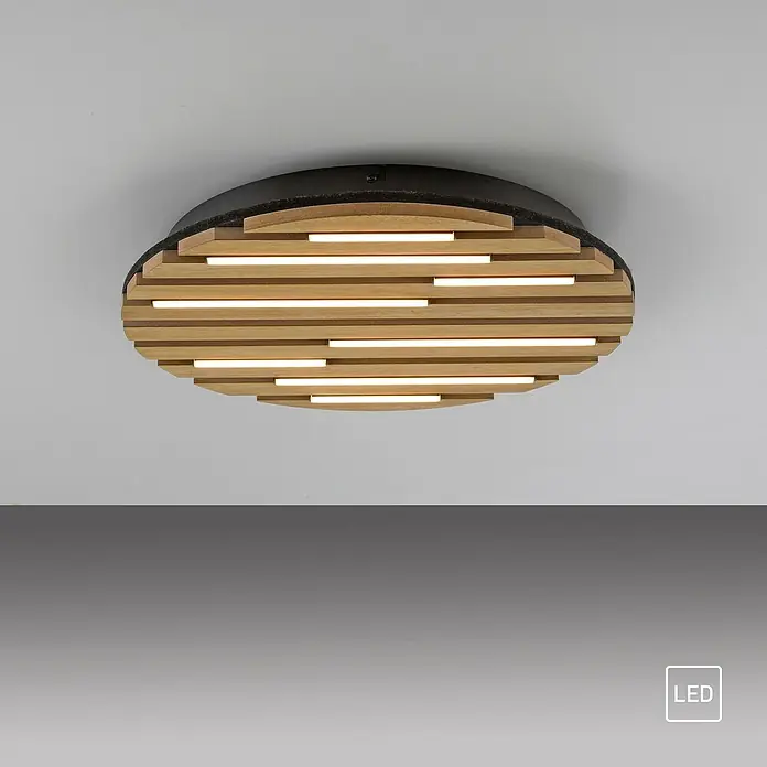 Just Light LED-Deckenleuchte Akustik - Schwarz, 12 W, IP20 - Elegante LED-Deckenleuchte mit Holzlamellen und schwarzem Rahmen. Ein stilvolles Beleuchtungselement für jeden Raum.