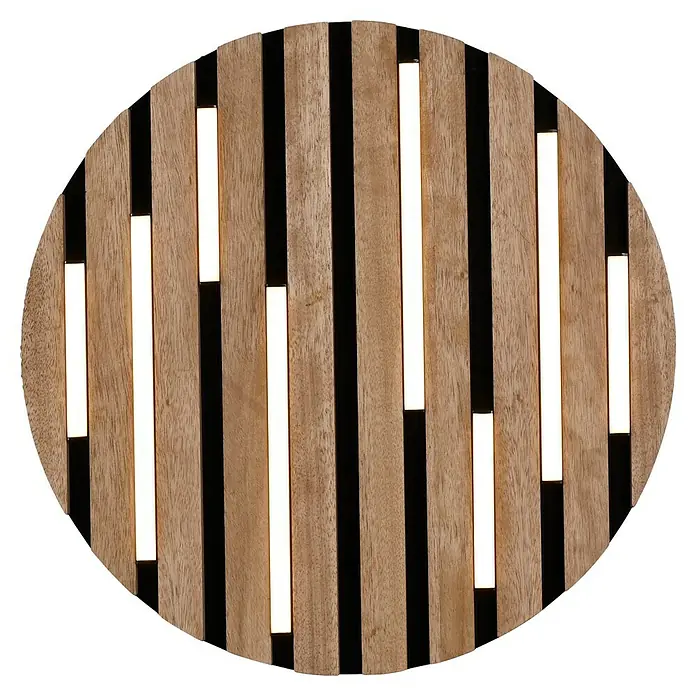 Just Light LED-Deckenleuchte Akustik - Schwarz, 12 W, IP20 - Dekoratives rundes Wandpaneel mit Holzlamellen und integrierter Beleuchtung, das eine warme Atmosphäre erzeugt.