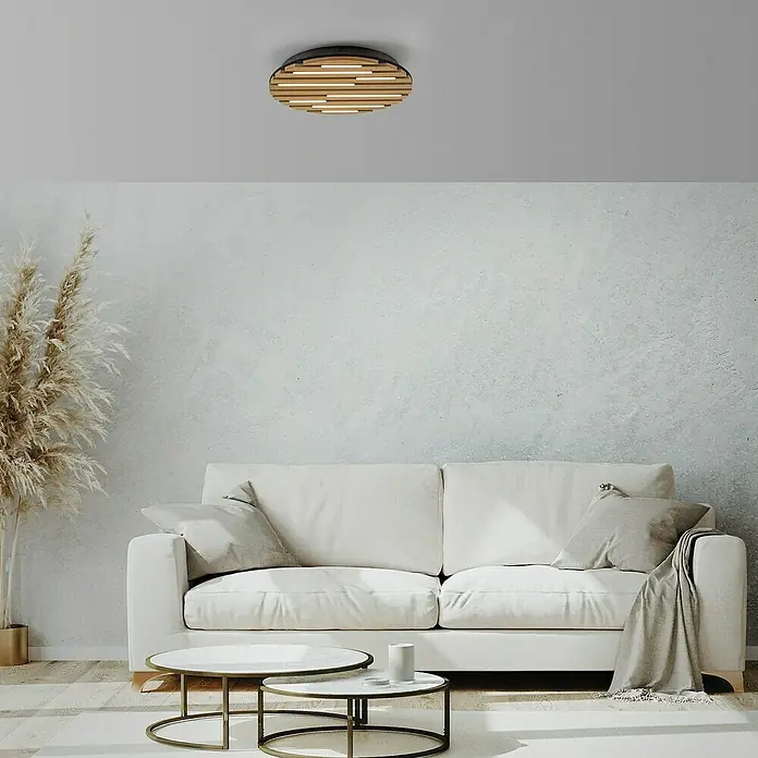 Just Light LED-Deckenleuchte Akustik - Schwarz, 12 W, IP20 - Moderne Deckenleuchte aus Holz mit einzigartigem Design. Perfekt für Wohnzimmer, Schlafzimmer oder Flur. Sorgt für warmes, einladendes Licht.