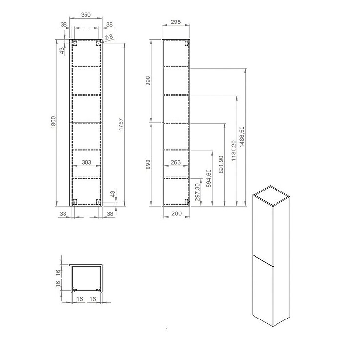 Best Design Hoge kast Blanco (b x d x h: 35 x 30 x 180 cm, Halifax) | BAUHAUS