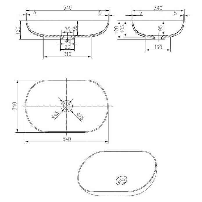 Best Design Opzetwastafel Transpa-Black (34 x 54 cm, Zonder overloop, Transparant-zwart) | BAUHAUS