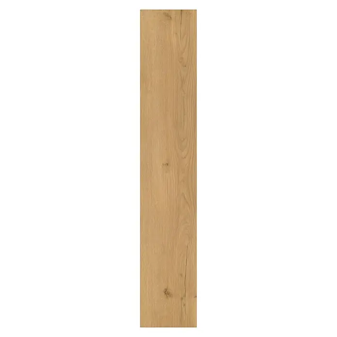 Parador Vinylbodenmuster Basic 5.3 Eiche Infinity natur - 200 x 225 x 5 mm, Landhausdiele - Nahaufnahme einer einzelnen Diele mit einer hellbraunen Holzoberfläche mit Astlöchern und Maserung.