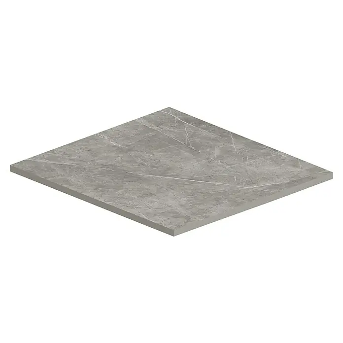 Atlas Concorde Solution Marble Vison Feinsteinzeugfliese Grigio Chiaro - 60 x 60 cm, Grau, Glänzend - Nahaufnahme einer einzelnen, quadratischen, grauen Bodenfliese mit Marmorstruktur, die für moderne Innenräume geeignet ist.
