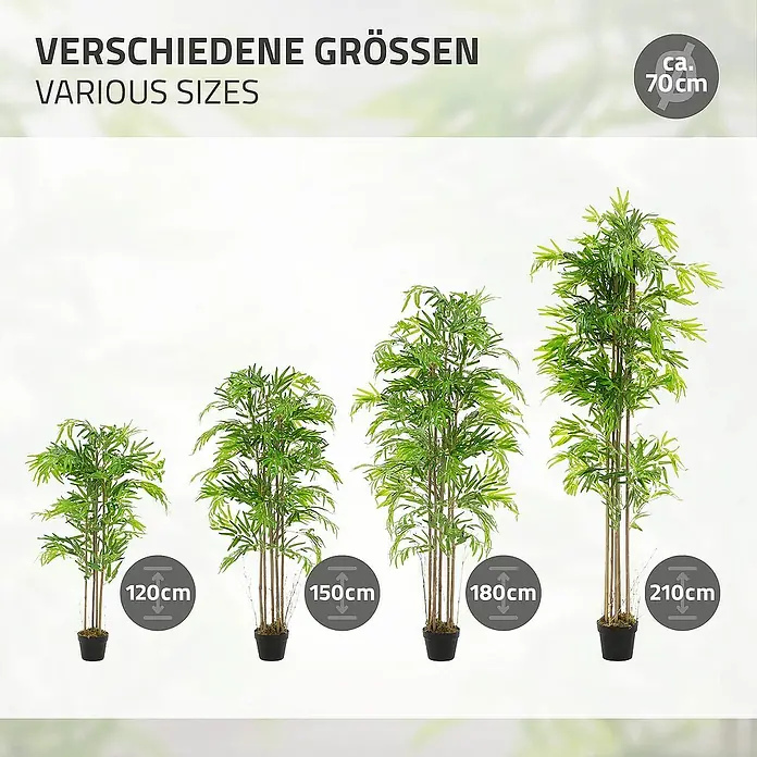 ML-Design Kunstpflanze Kunstbambus für Innen & Außen mit Echtem Moos & Echtholzstamm - Höhe: 210 cm, Blütenfarbe: Grün, Holz