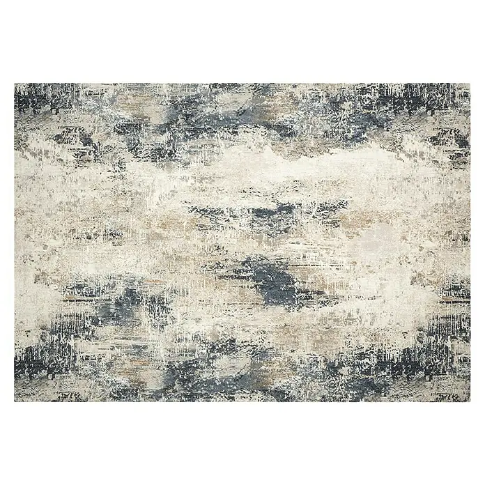 Alfombra de pelo corto Hermes - Azul, 190 x 135 cm, 100% Poliéster - Alfombra beige con diseño abstracto en tonos grises y marrones, muy elegante.