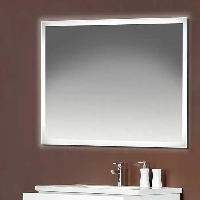 Bath Stage Espejo con luz B-924 - 60 x 80 cm, Blanco frío - Espejo de baño moderno iluminado con un diseño elegante sobre un tocador blanco.