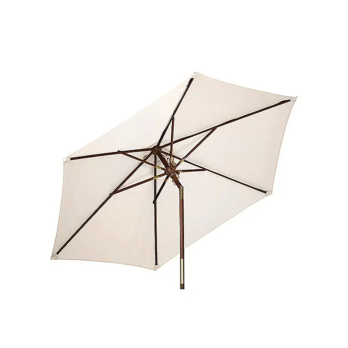 Kai Wiechmann Marktschirm - Weiß|Altweiß|Ecru|Natur|Beige|Creme - Ein rechteckiger Sonnenschirm mit Holzrahmen und einem cremefarbenen Bezug, ideal für den Garten oder die Terrasse.