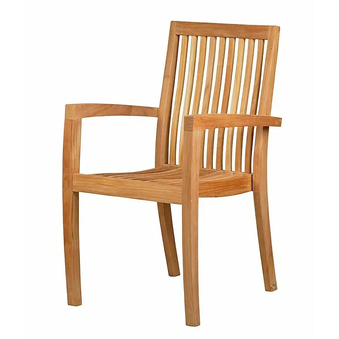Kai Wiechmann Gartenstuhl - Teakholz, Stapelbar, Naturbelassen - Stilvoller Teakholz-Gartenstuhl mit Armlehnen. Der Stuhl zeichnet sich durch sein geradliniges Design und die hochwertige Verarbeitung aus.