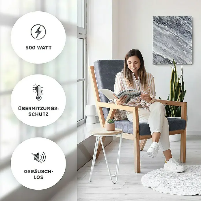Marwona Infrarotheizkörper Infrarotheizung - B x H: 50 x 60 cm, 500 W, Qarama 500 Watt - Infrarotheizung mit den Eigenschaften 500 Watt, Überhitzungsschutz und geräuschlos für ein angenehmes Raumklima.