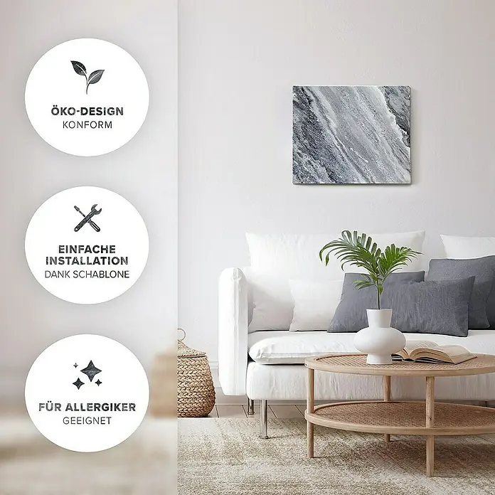 Marwona Infrarotheizkörper Infrarotheizung - B x H: 50 x 60 cm, 500 W, Qarama 500 Watt - Ein stilvolles Marmor-Wandbild in Grau, das jedem Raum Eleganz verleiht. Öko-Design, einfache Installation & allergikergeeignet.