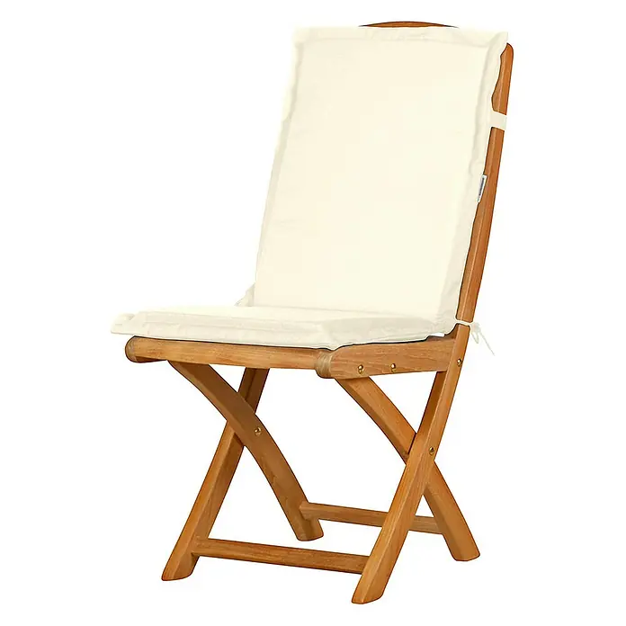 Kai Wiechmann Sitzauflage - Klappstuhl, L x B x H: 88 x 40 x 4 cm, Polyacryl, Naturweiß - Gartenstuhl aus Holz mit Sitz- und Rückenkissen in Weiß. Der Stuhl ist klappbar und ideal für den Außenbereich.