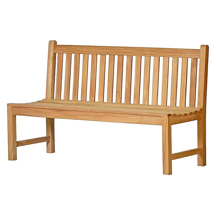 Kai Wiechmann Gartenbank - B x T x H: 110 x 57 x 92 cm, Teak, Naturbelassen - Eine hellbraune Holzbank mit senkrechten Latten an der Rückenlehne, die sich perfekt für den Außenbereich eignet.