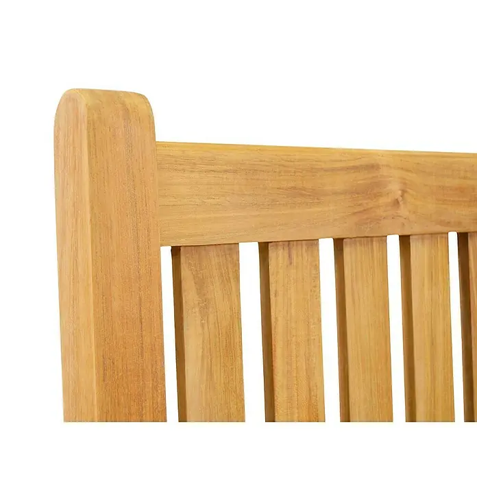 Kai Wiechmann Gartenbank - B x T x H: 150 x 65 x 92 cm, Teak, Naturbelassen - Detailansicht eines Teakholz-Gartenbankrückens mit Lattenstruktur und abgerundeter Oberkante für bequemen Sitzkomfort im Freien.