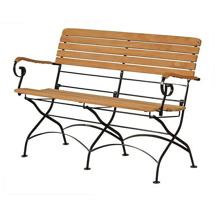 Kai Wiechmann Gartenbank - B x T x H: 131 x 59 x 88 cm, Teak, Naturbelassen, Klappbar - Gartenbank aus Teakholz mit schwarzem Metallgestell, ideal für den Außenbereich. Die Bank bietet Platz für zwei Personen.