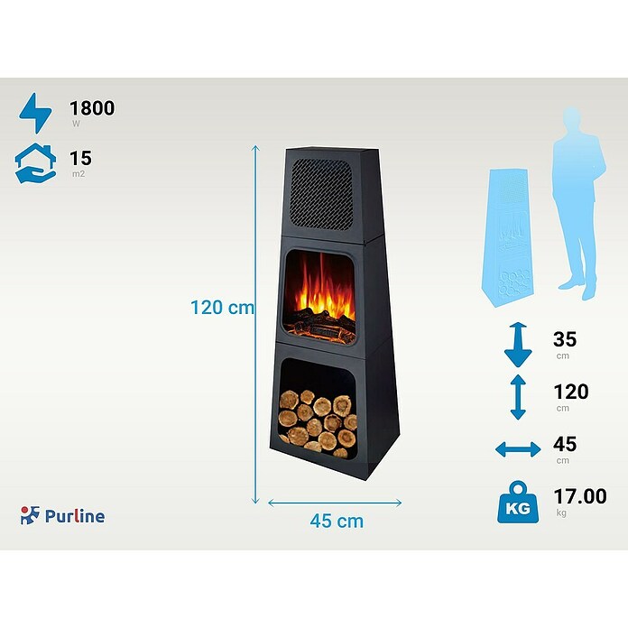 Purline Estufa de pie infrarrojos CHE-730 (35 x 45 x 120 cm, 1.800 W, Negro) | BAUHAUS