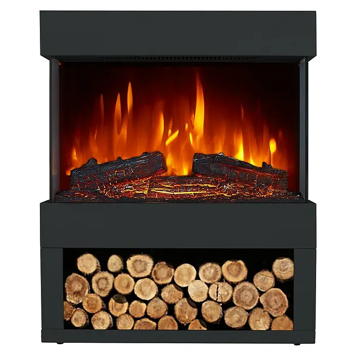 Purline Chimenea eléctrica Heaty Lampy - Negro, 900 W - 1.800 W, 30 x 60 x 73,5 cm - Esta chimenea eléctrica crea un ambiente acogedor en cualquier habitación con su efecto de llama y almacenamiento de leña.