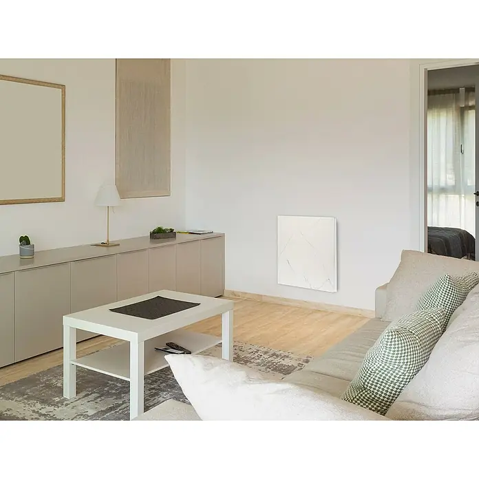 Purline Emisor térmico Marbly A500 - 500 W, Blanco, 7 x 60 x 60 cm - Los paneles de radiador revestidos de mármol son la combinación perfecta de funcionalidad y decoración para un calor agradable.