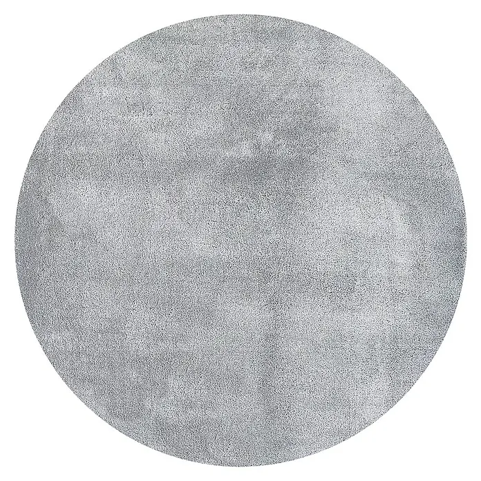 Alfombra de pelo corto Toscana - Plateado, Diámetro: 140 cm, 100% Poliéster - Primer plano de una alfombra redonda de color plateado con una textura fina, sobre un fondo negro.