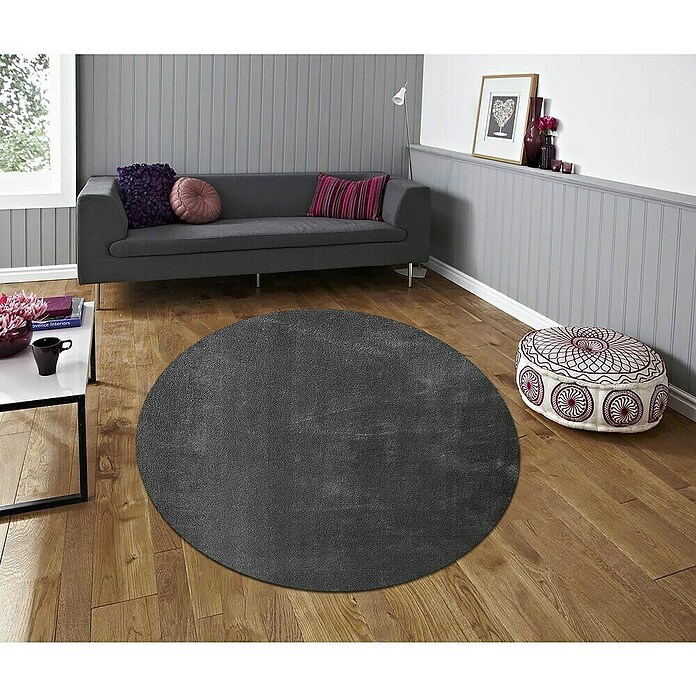 Alfombra de pelo corto Toscana (Gris, Diámetro: 160 cm, 100% Poliéster) | BAUHAUS