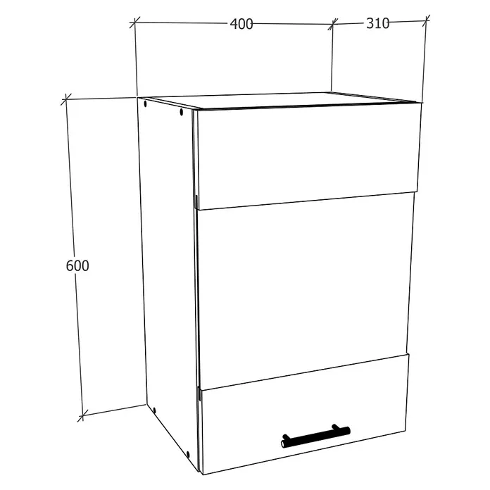 VCM Esilo Glas-Hängeschrank - 31 x 40 x 60 cm, Anthrazit - Abbildung eines Küchenhängeschranks mit Schublade, 600 x 400 x 310 mm, ideal für die Küchenorganisation und Aufbewahrung.