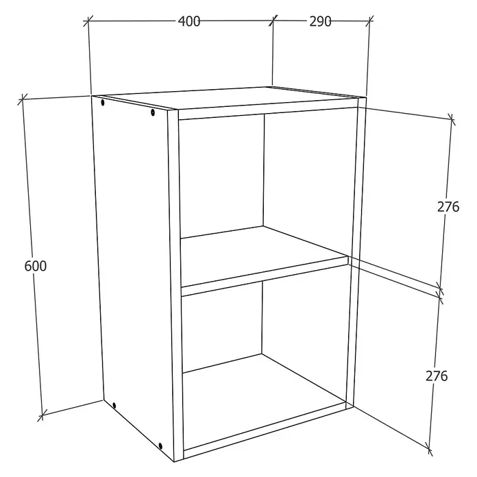 VCM Esilo Glas-Hängeschrank - 31 x 40 x 60 cm, Anthrazit - Abbildung eines Regals mit den Maßen 600x400x290 mm. Das Regal hat zwei Fächer.