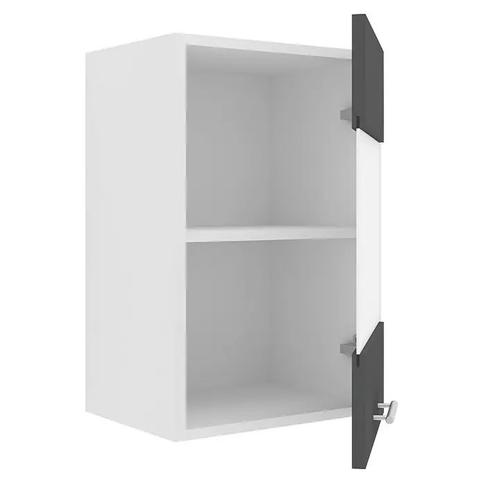 VCM Esilo Glas-Hängeschrank - 31 x 40 x 60 cm, Anthrazit - Ein weißer Hängeschrank mit einer grauen Tür und einem Einlegeboden im Innenraum für eine geordnete Aufbewahrung.