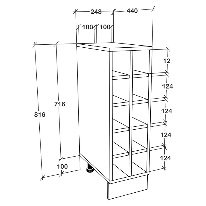 VCM Esilo Weinschrank - L x B x H: 44 x 24,8 x 81,6 cm, Weiß - Abbildung eines Schranks mit Abmessungen.