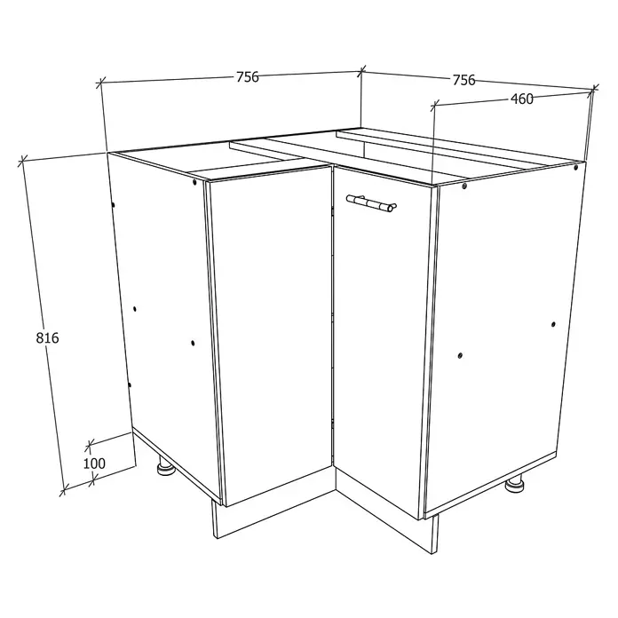VCM Esilo Eck-Unterschrank - L x B x H: 76 x 76 x 82 cm, Anthrazit - Darstellung eines Eckunterschranks mit Schublade und den dazugehörigen Maßangaben.