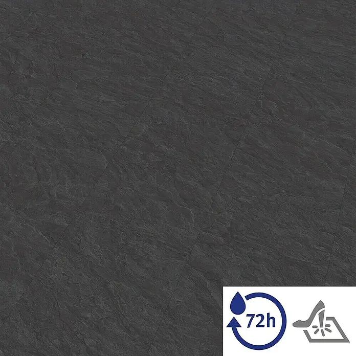 Egger Laminat Aquadura+ - Scivaro Schiefer, 1.292 x 327 x 7,5 mm - Dunkler Bodenbelag in Schieferoptik mit wasserabweisender und rutschfester Oberfläche, ideal für Feuchträume und stark frequentierte Bereiche.
