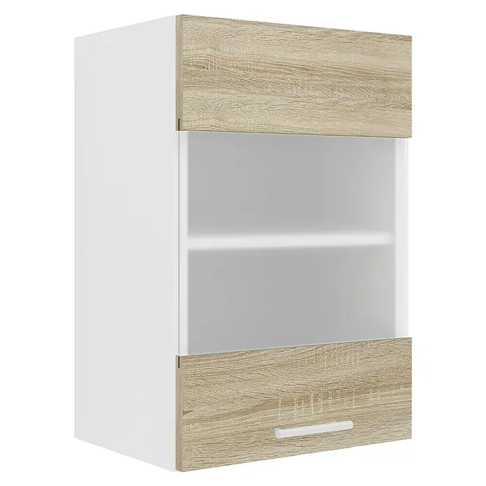 VCM Esilo Küchen-Hängeschrank - 31 x 40 x 60 cm, Sonoma-Eiche - Ein stilvoller Hängeschrank in Weiß und Holzoptik mit offenem Fach und Schublade, ideal für moderne Wohnräume.