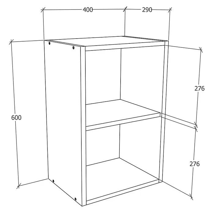 VCM Esilo Hängeschrank - 31 x 40 x 60 cm, Anthrazit - Abbildung eines Regals mit zwei Fächern und detaillierten Maßangaben.