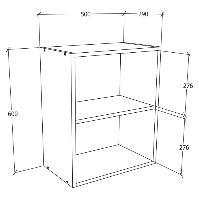 VCM Esilo Hängeschrank - 31 x 50 x 60 cm, Sonoma-Eiche - Abbildung eines Regals mit zwei Ablageflächen und den dazugehörigen Maßen.