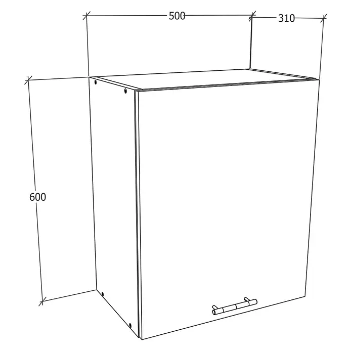 VCM Esilo Hängeschrank - 31 x 50 x 60 cm, Sonoma-Eiche - Bild einer Küchenwand, die 600 mm hoch, 500 mm breit und 310 mm tief ist.