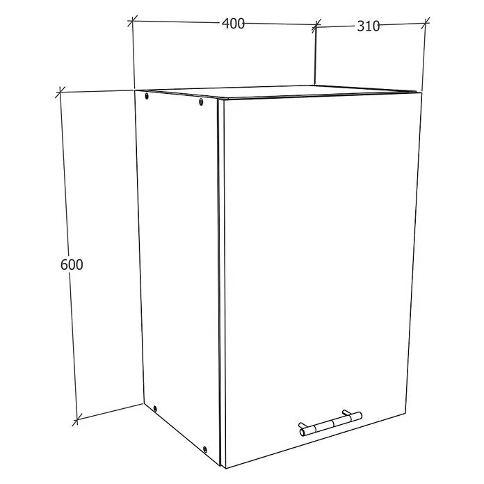 VCM Esilo Hängeschrank - 31 x 40 x 60 cm, Anthrazit - Abbildung eines Badezimmerschranks mit den Maßen 600 x 400 x 310 mm. Der Schrank hat einen Griff und ist in einer perspektivischen Ansicht dargestellt.