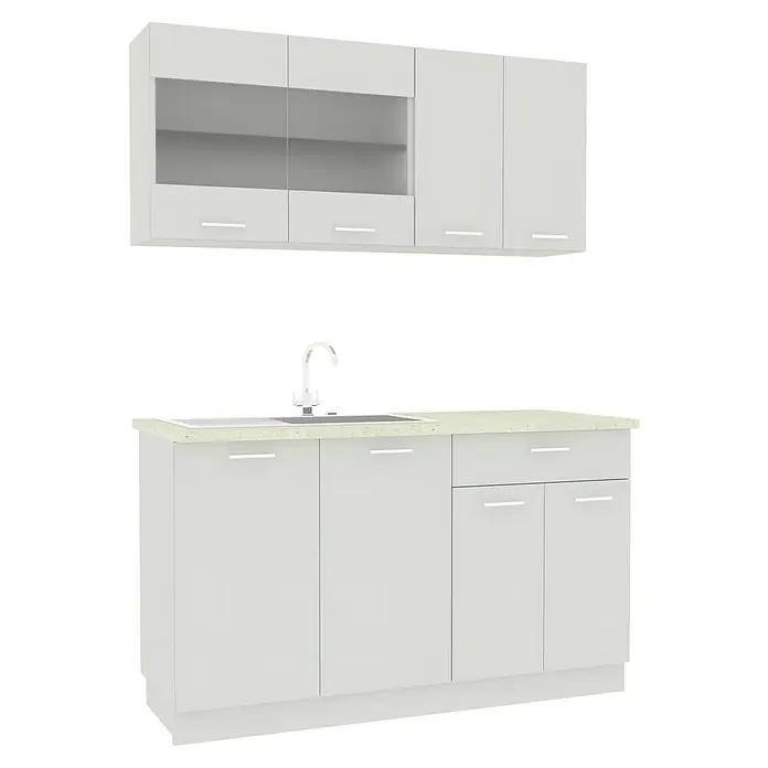 VCM Esilo Küchenleerblock - Breite: 140 cm, Weiß, Ohne Elektrogeräte - Eine moderne Küchenzeile in Weiß mit Spüle und Hängeschränken. Perfekt für stilvolle Küchen.