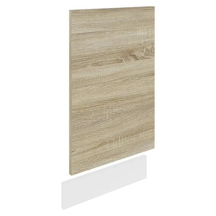 VCM Esilo Geschirrspülerfront - L x B x H: 2 x 45 x 67 cm, Sonoma-Eiche - Nahaufnahme einer Holzplatte mit feiner Maserung, ideal als Tischplatte oder Möbeloberfläche, die eine natürliche Ästhetik verleiht.
