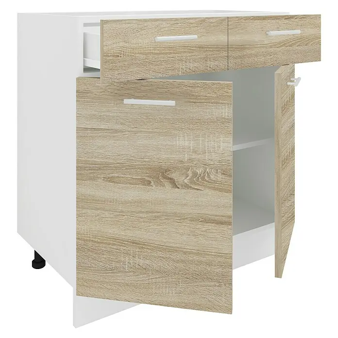 VCM Esilo Unterschrank Typ 2 - 46 x 80 x 82 cm, Sonoma-Eiche - Ein moderner weißer und heller Holzschrank mit Schubladen und einer offenen Tür, ideal für zusätzlichen Stauraum in jedem Raum.