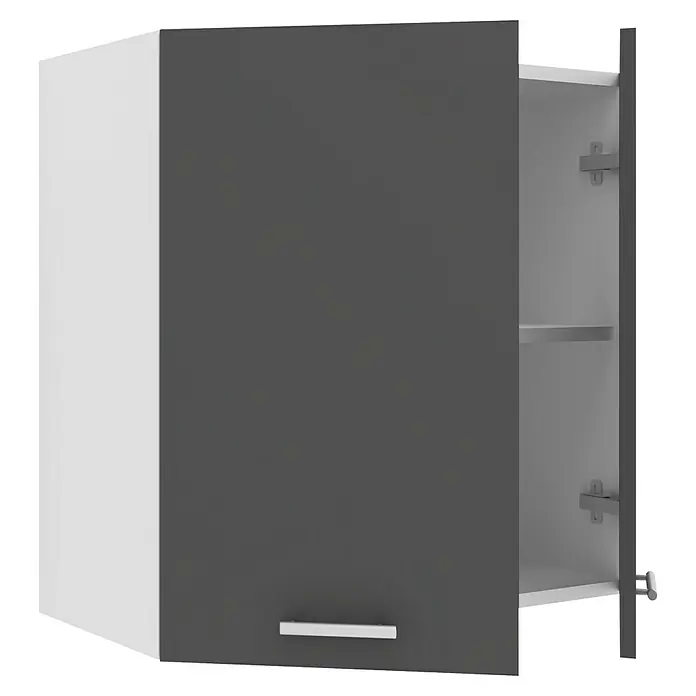 VCM Esilo Hängeschrank - 31 x 60 x 60 cm, Anthrazit - Abbildung eines grauen Hängeschranks mit einer weißen Seite und einer offenen Tür, die ein Innenregal zeigt.