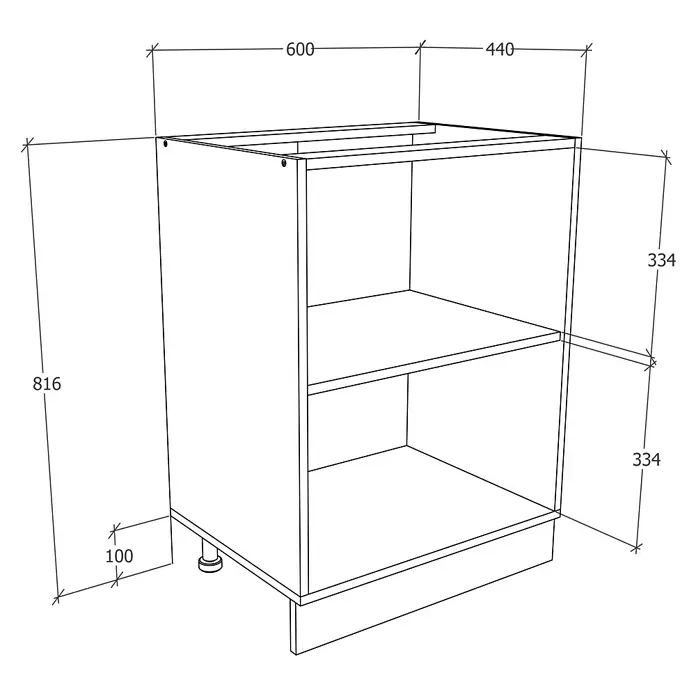 VCM Esilo Unterschrank Typ 1 - 46 x 60 x 82 cm, Sonoma-Eiche - Abbildung eines Küchenunterschranks mit zwei offenen Fächern, der durch seine klaren Linien und die präzisen Maße besticht.