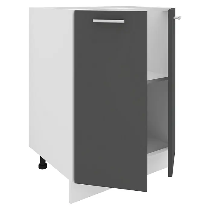 VCM Esilo Unterschrank Typ 1 - 46 x 60 x 82 cm, Anthrazit - Schrank mit einer grauen Tür und einem Regal im Inneren. Der Schrank hat einen weißen Korpus und einen silbernen Griff.