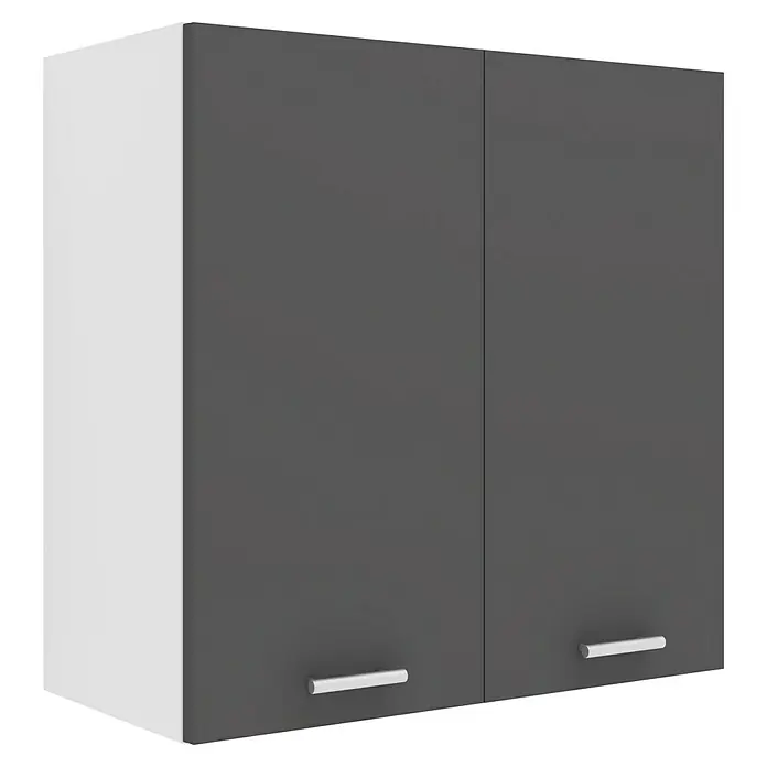 VCM Esilo Hängeschrank - 31 x 60 x 60 cm, Anthrazit - Ein zweitüriger Hängeschrank in Grau und Weiß. Der Schrank hat Griffleisten und ist für die Wandmontage konzipiert.