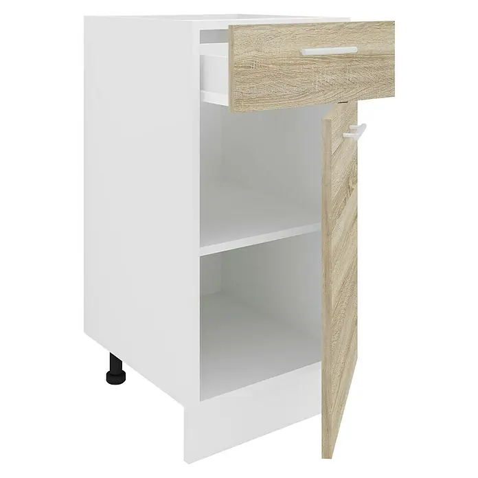 VCM Esilo Unterschrank Typ 2 - 46 x 40 x 82 cm, Sonoma-Eiche - Attraktiver weißer Schrank mit Schublade und Holztür für stilvolle Aufbewahrungslösungen.