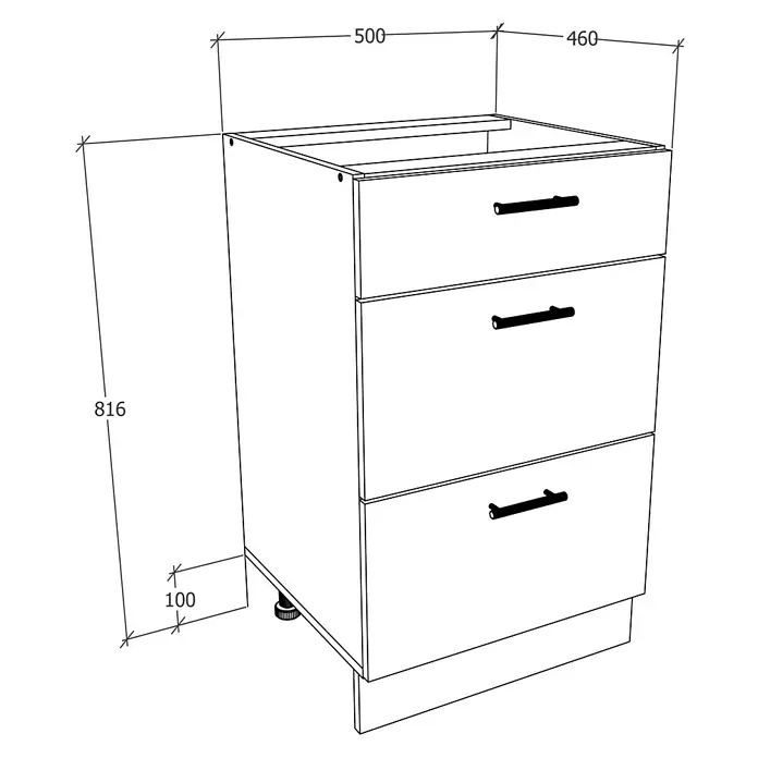 VCM Esilo Unterschrank Typ 3 - 46 x 50 x 82 cm, Anthrazit - Schubladenschrank mit drei Schubladen und verstellbaren Füßen.