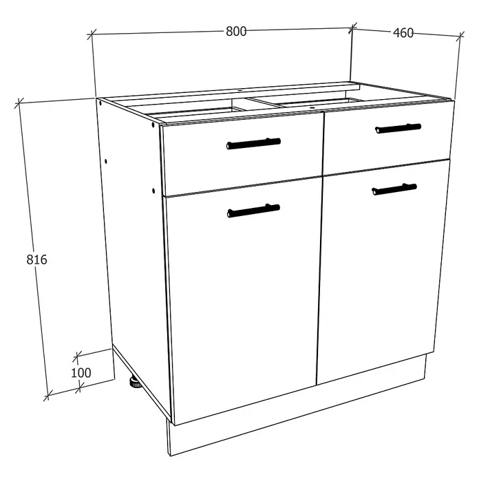 VCM Esilo Unterschrank Typ 2 - 46 x 80 x 82 cm, Weiß - Abbildung eines Unterschranks mit Schubladen und Türen, ideal für Küche oder Bad. Praktisches Möbelstück mit klaren Linien.