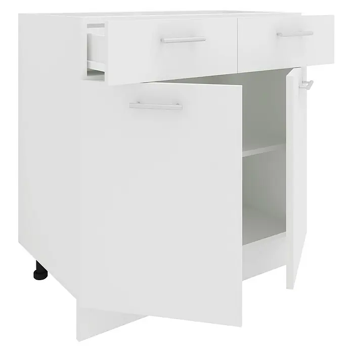VCM Esilo Unterschrank Typ 2 - 46 x 80 x 82 cm, Weiß - Weiße Kommode mit Schubladen und einer Tür, die einen Blick ins Innere mit einem Regal freigibt. Ideal für Stauraum und Ordnung.